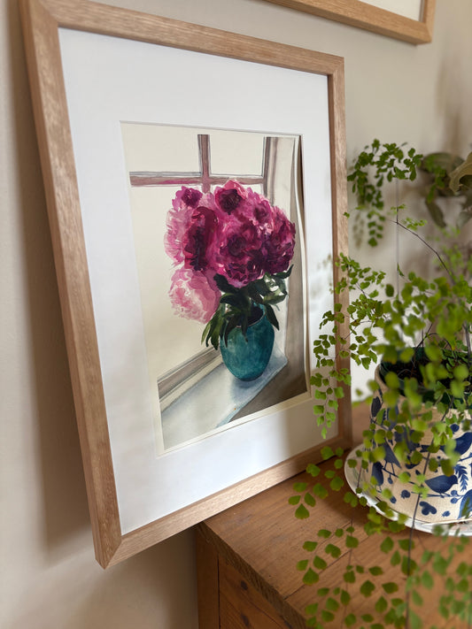 Pink and turquoise memories of travel (unframed, watercolour on paper)