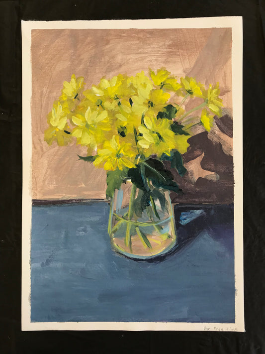 Vase of yellow happiness (A3, acrylic on canvas)